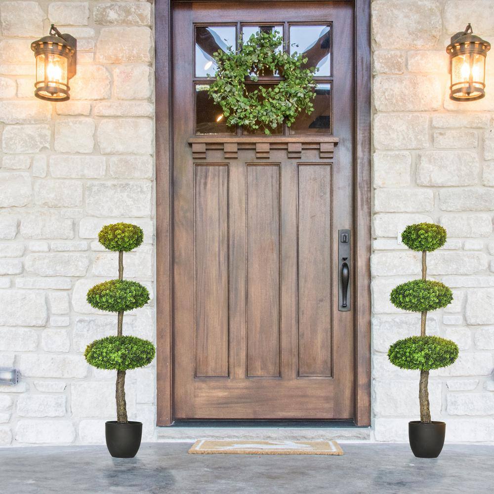 3.6 ft. Green Topiary Artificial Boxwood Poplar Tree in Pot