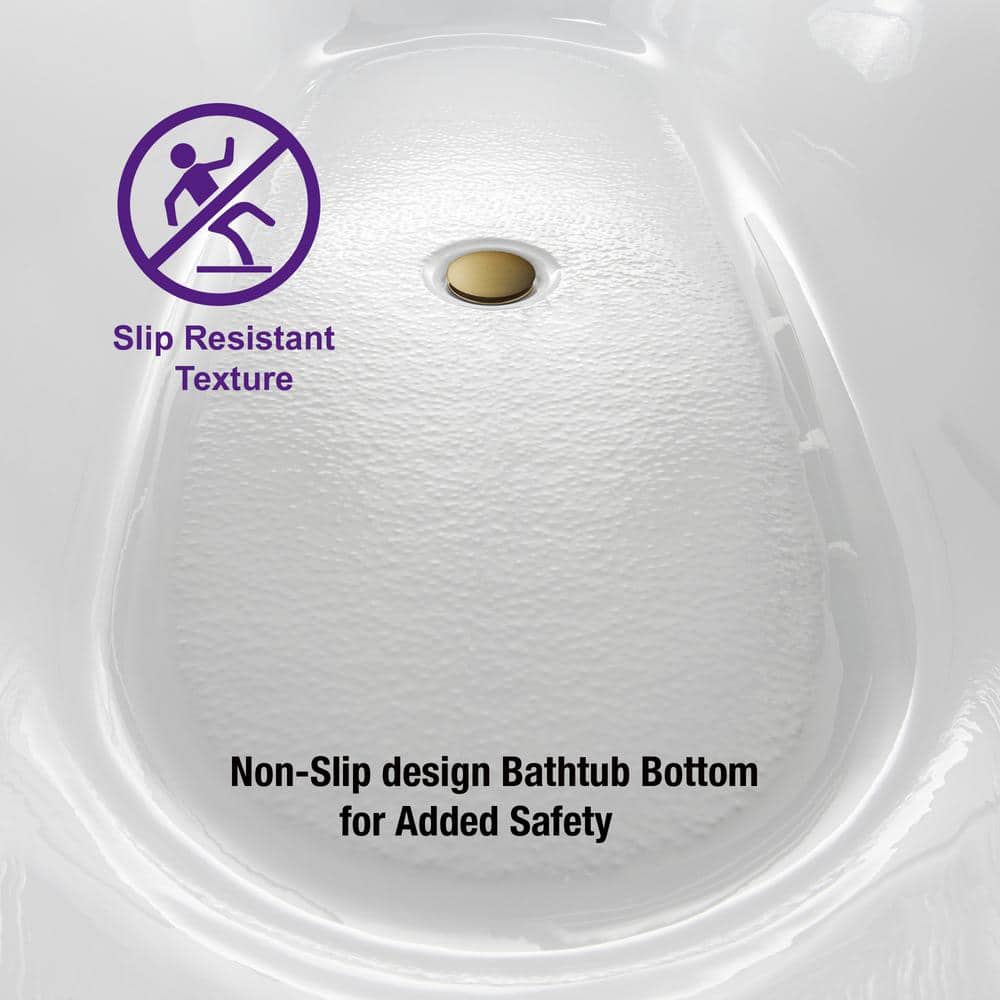 67" White Acrylic Freestanding Rectangular Bathtub with Brushed Gold Trim
