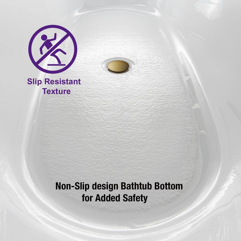 59'' White Acrylic Freestanding Rectangular Bathtub with Brushed Gold Trim