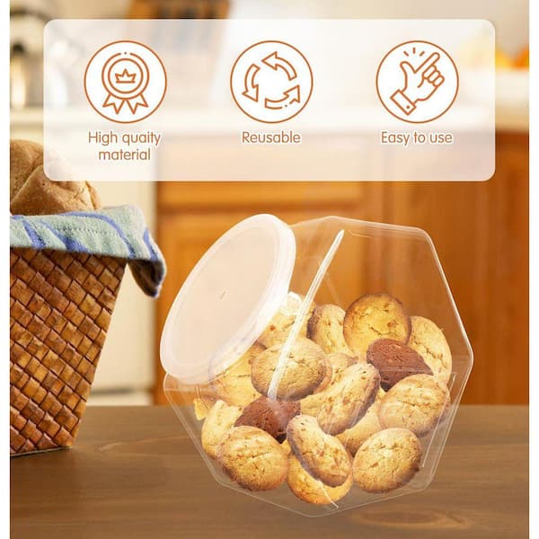 Lynzavix 3-Pieces Clear Hexagon Plastic Candy Jars with Lids Wide