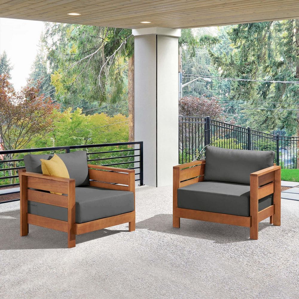 Barton Outdoor Patio Chairs (Set of 2) - Weather-Resistant Eucalyptus Wood Armchairs with Thick Cushions price history on PriceWatchPro