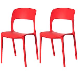 Modern Plastic Outdoor Dining Chair with Open Curved Back in Red (Set of 2)