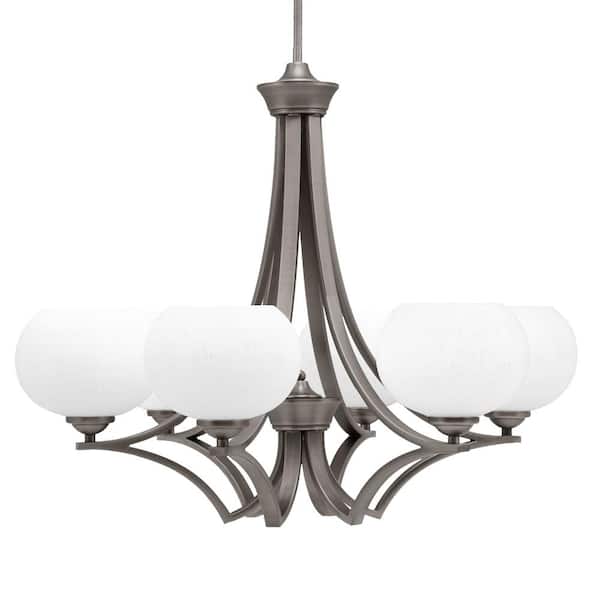 Unbranded Clevelend 6-Light Graphite Round Chandelier with 7 in. White Muslin Glass Shades, No bulbs included