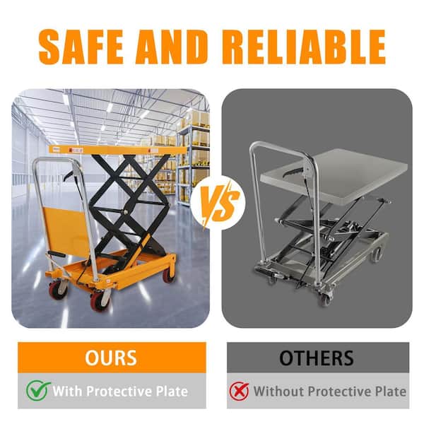 770 lbs. Manual Lift Table Cart 51.2 in. Platform Max Lift Double Scissors Lift Table with Hydraulic Pump