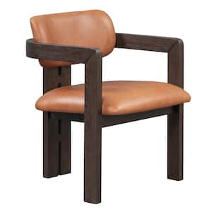 Tan and Brown Leather Open Style Padded Backrest Dining Armchair