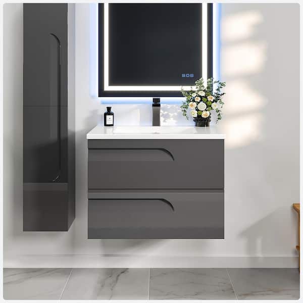 Joy 32 in. Single Sink Gray Floating Bath Vanity with White Porcelain Top (Assembled)