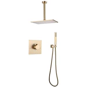 2-Spray Patterns with 2.5 GPM 11 in. Ceiling Mount Rain Dual Shower Heads in Brushed Gold