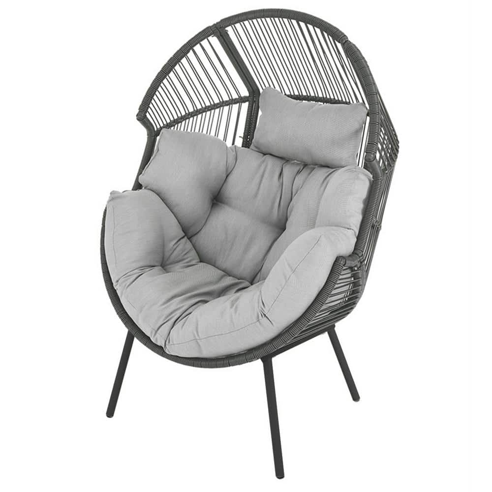 Pocassy 35 in. W Oversized Dark Gray Wicker Egg Chair Patio Egg Lounge ...