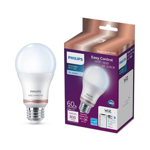 Philips 60-Watt Equivalent A19 LED Daylight (5000K) Smart Wi-Fi Light Bulb powered by WiZ with Bluetooth (1-Pack)