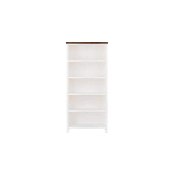 Home Decorators Collection 69 in. Appleton White/Haze Wood 5-shelf Standard Bookcase with Adjustable Shelves