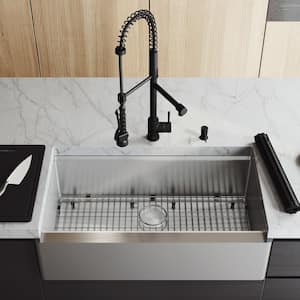 Oxford 36" Single Bowl Workstation Undermount Stainless Steel Farmhouse Sink with Ledge and Faucet with Accessories