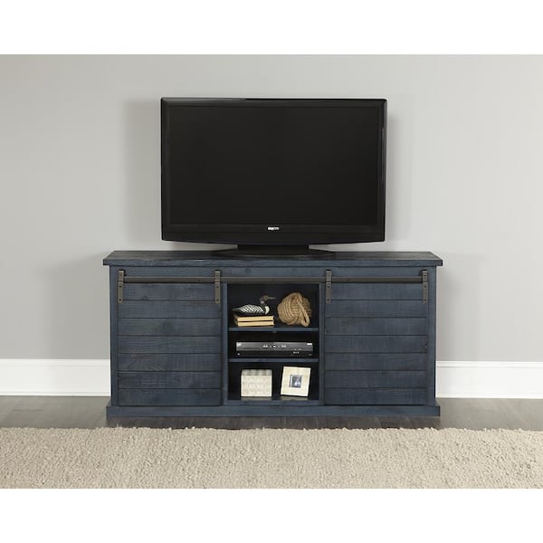 Progressive Furniture Huntington 64 in. Distressed Navy Wood TV Stand Fits TVs Up to 70 in. with Storage Doors