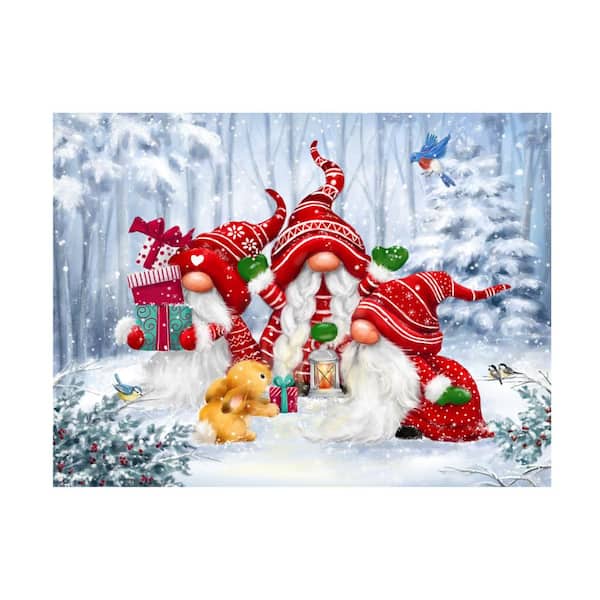 Trademark Fine Art Unframed Home MAKIKO 'Christmas Gnomes With Rabbit' Photography Wall Art 35 in. x 47 in.