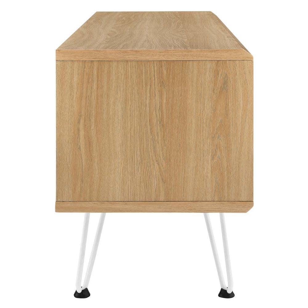 Nomad Oak Wood Grain Laminate TV Stand with White Mesh Doors
