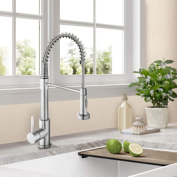 Satico Single Handle Wall Mount Stainless Steel Pull Down Sprayer Kitchen Faucet in Brushed Nickel
