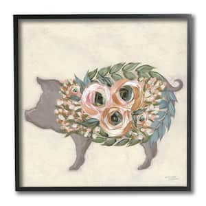 "Charming Farm Pig Green Pink Floral Body" by Michele Norman Framed Animal Texturized Art Print 12 in. x 12 in.