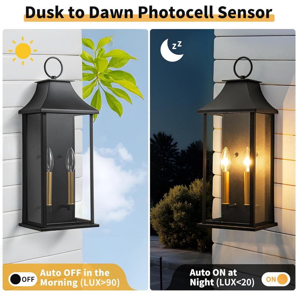 21" Black and Gold Dimmable Outdoor Lantern Wall Sconce