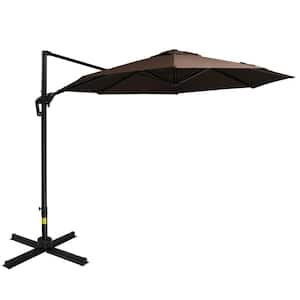10 ft. Steel Cantilever Patio Umbrella w/Hanging Aluminum, 360 Rotation, Easy Tilt, 8 Ribs, Crank, Cross Base in Brown