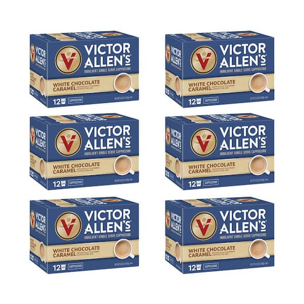 Victor Allen's White Chocolate Caramel Flavored Cappuccino Mix Single Serve K-Cup Pods for Keurig K-Cup Brewers (72 Count) Pack of 6