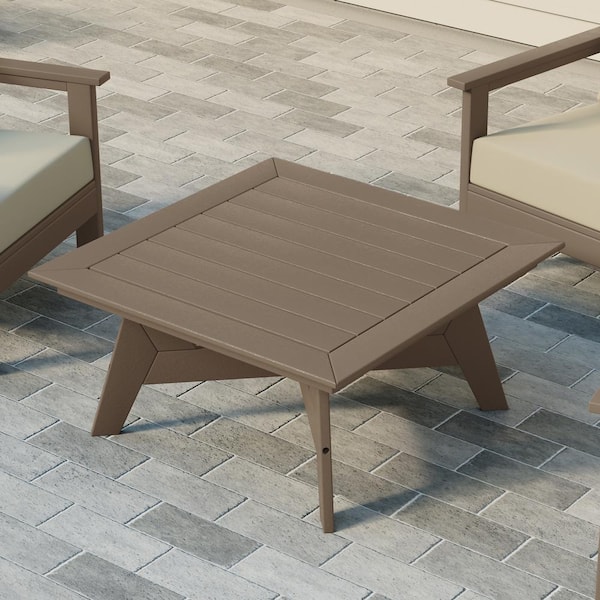 Birchwood Outdoor Patio 37 in. Square HDPE Conversation Coffee Table in Weathered Wood