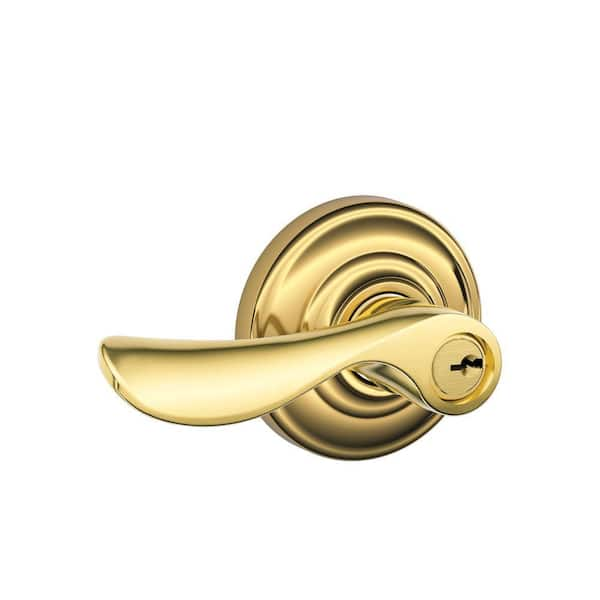 Schlage Champagne Bright Brass Keyed Entry Door Lever with Andover Trim