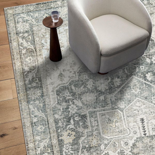 Charcoal Mist Gray 5 ft. x 8 ft. Antique Non Skid Indoor Area Rug