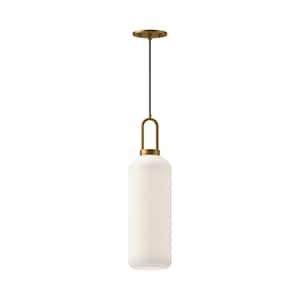 Soji 6 in. 1 Light 60-Watt Aged Gold/Opal Matte Glass Pendant Light