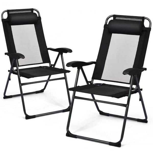 Cisvio 2-Pieces Outdoor Metal Patio Adjustable Folding Recliner Chairs with 7-Level Adjustable Backrest