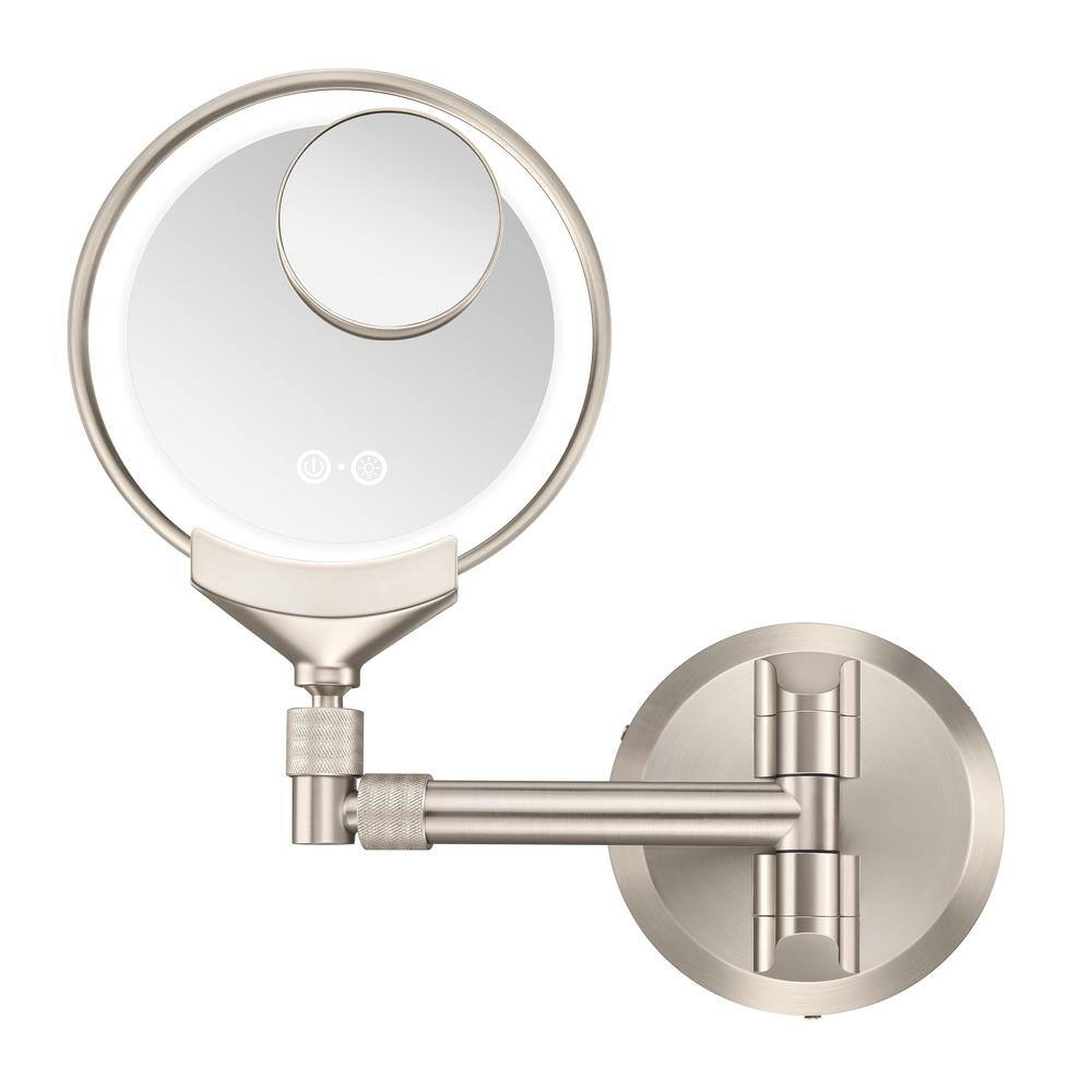 Satin Nickel LED Wall Mount Vanity Mirror with Telescoping Arm