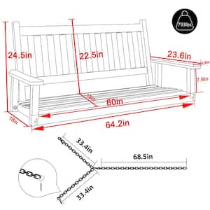 5 ft. Outdoor Wooden Patio Porch Swing with Chains and Curved Bench in Wood Color