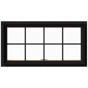 48 in. x 24 in. W-2500 Series Black Painted Clad Wood Awning Window w/ Natural Interior and Screen
