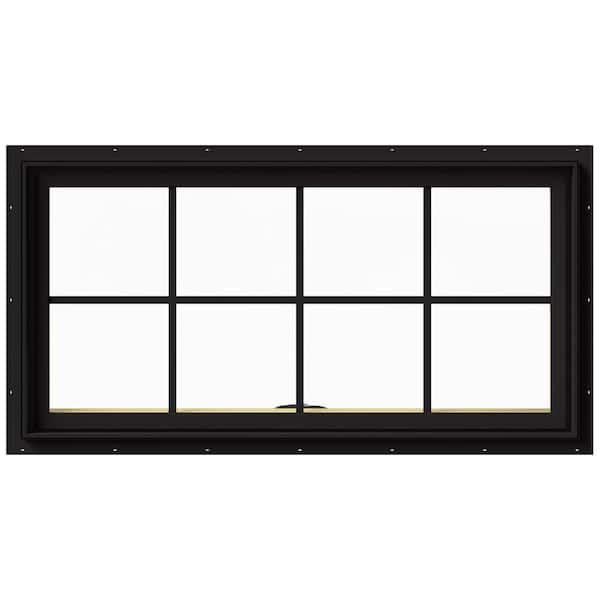 JELD-WEN 48 in. x 24 in. W-2500 Series Black Painted Clad Wood Awning Window w/ Natural Interior and Screen