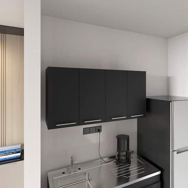 47 in. W x 13 in. D x 23.60 in. H Bathroom Storage Wall Cabinet with Spacious Divisions and 4-Doors in Black