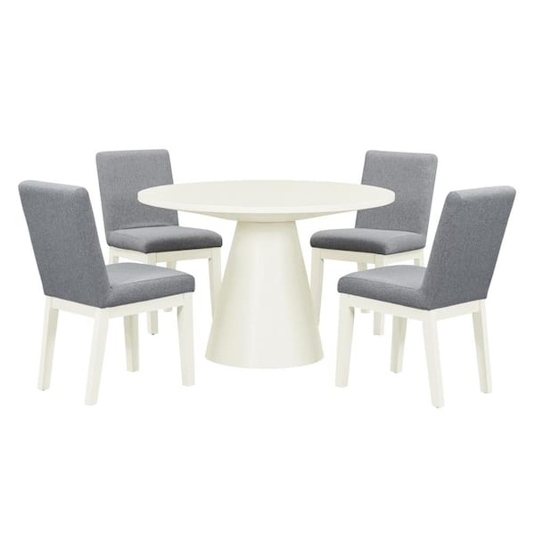 Polibi 5-Piece Retro Cream White Wood Top Dining Room Set Seats 4