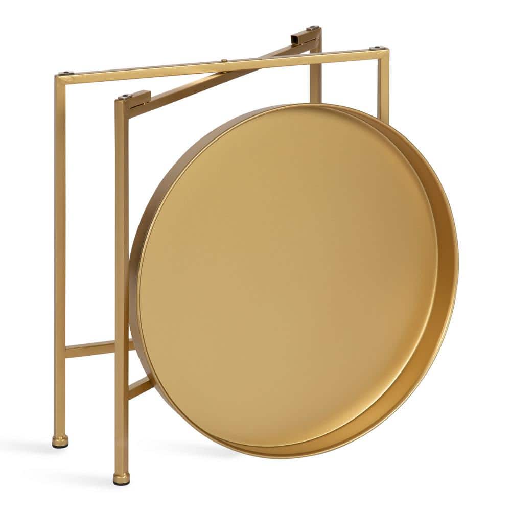 Gold Round Metal Foldable Side Table with Detachable Tray