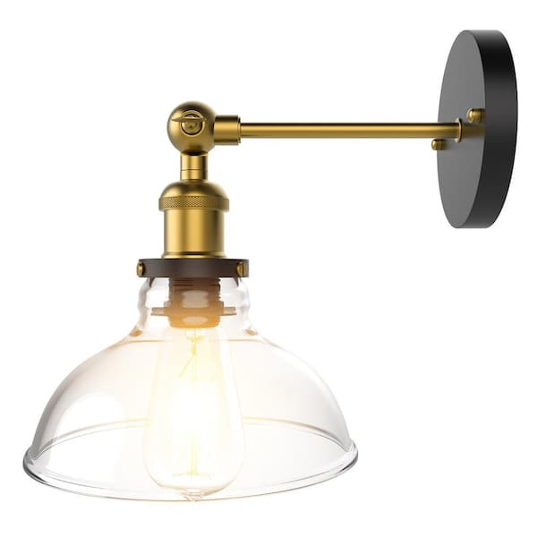 LamQee 1-Light Black and Brass Wall Sconce with Clear Dome Glass Shade Wall Light Fixtures