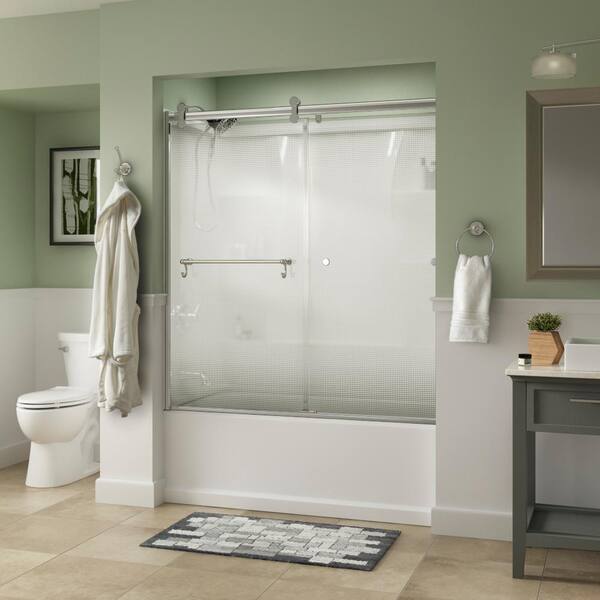 Delta Contemporary 60 in. x 58-3/4 in. Frameless Sliding Bathtub Door in Chrome with 1/4 in. (6mm) Droplet Glass