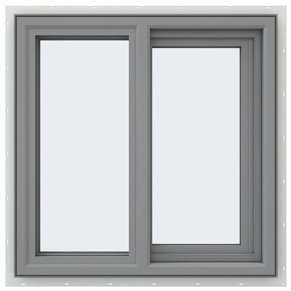 JELD-WEN 23.5 in. x 23.5 in. V-4500 Series Gray Painted Vinyl Right-Handed Sliding Window with Fiberglass Mesh Screen