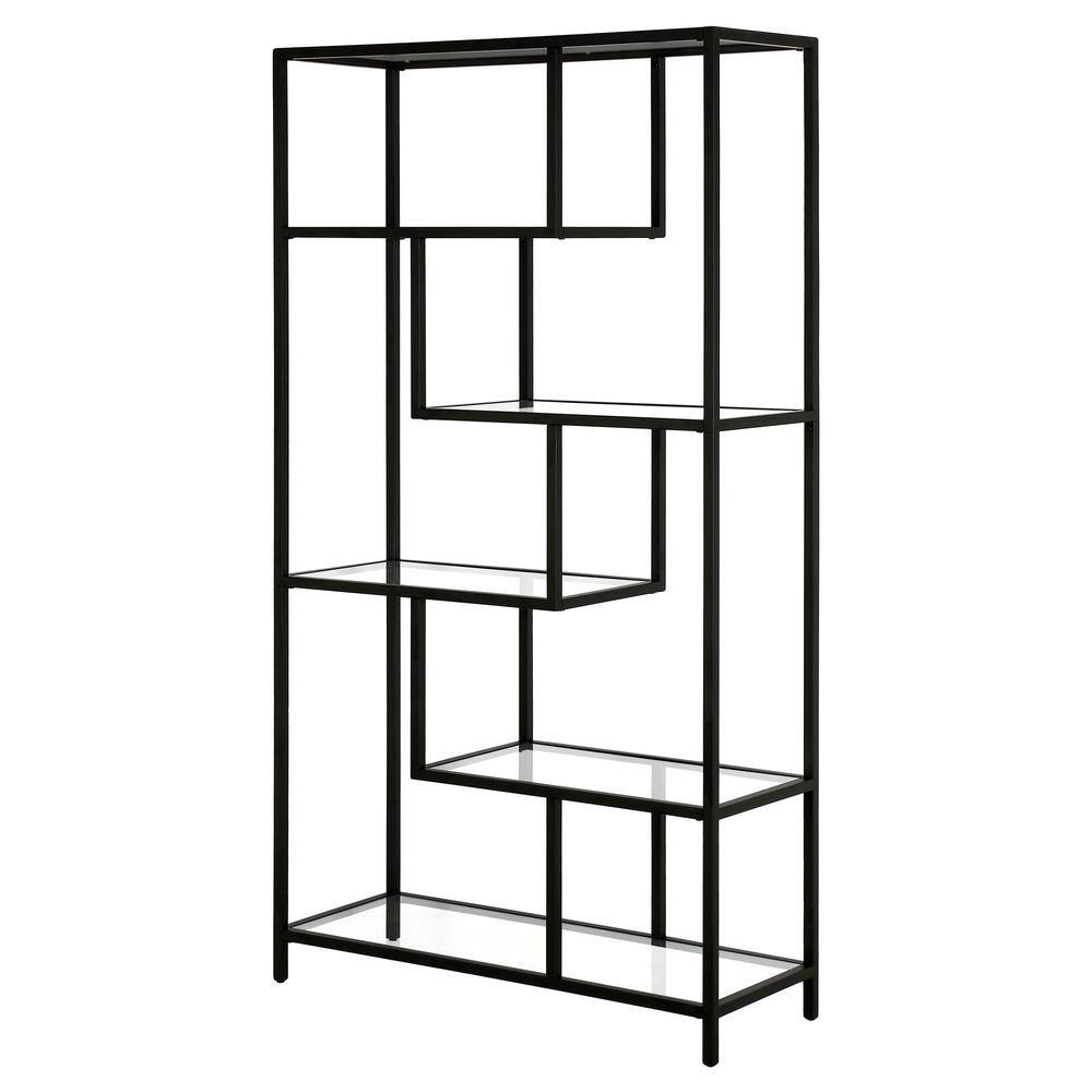 Isla 68" Blackened Bronze Modern Bookcase with Tempered Glass Shelves