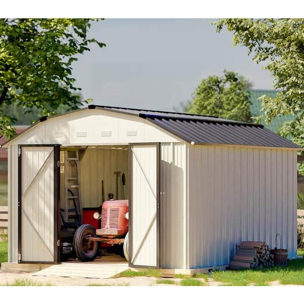 Patiowell 10 ft. W x 12 ft. D Barn Style Metal Storage Shed for Outdoor, Steel Yard Shed with Design of Lockable Doors 108 sq. ft. PAMS299A