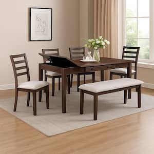 Wogy Modern & Contemporary Walnut Brown Wood 30.25 in. 4 Legs Base Dining Table Seats 6