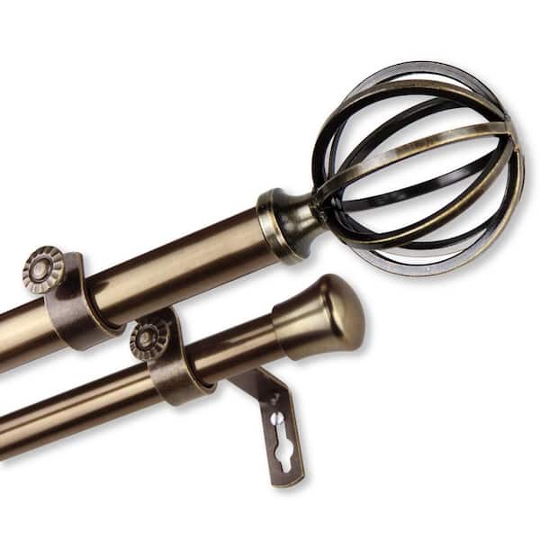 Unbranded 28 in. to 48 in. Adjustable 13/16 in. Leoni Double Curtain Rod in Antique Brass
