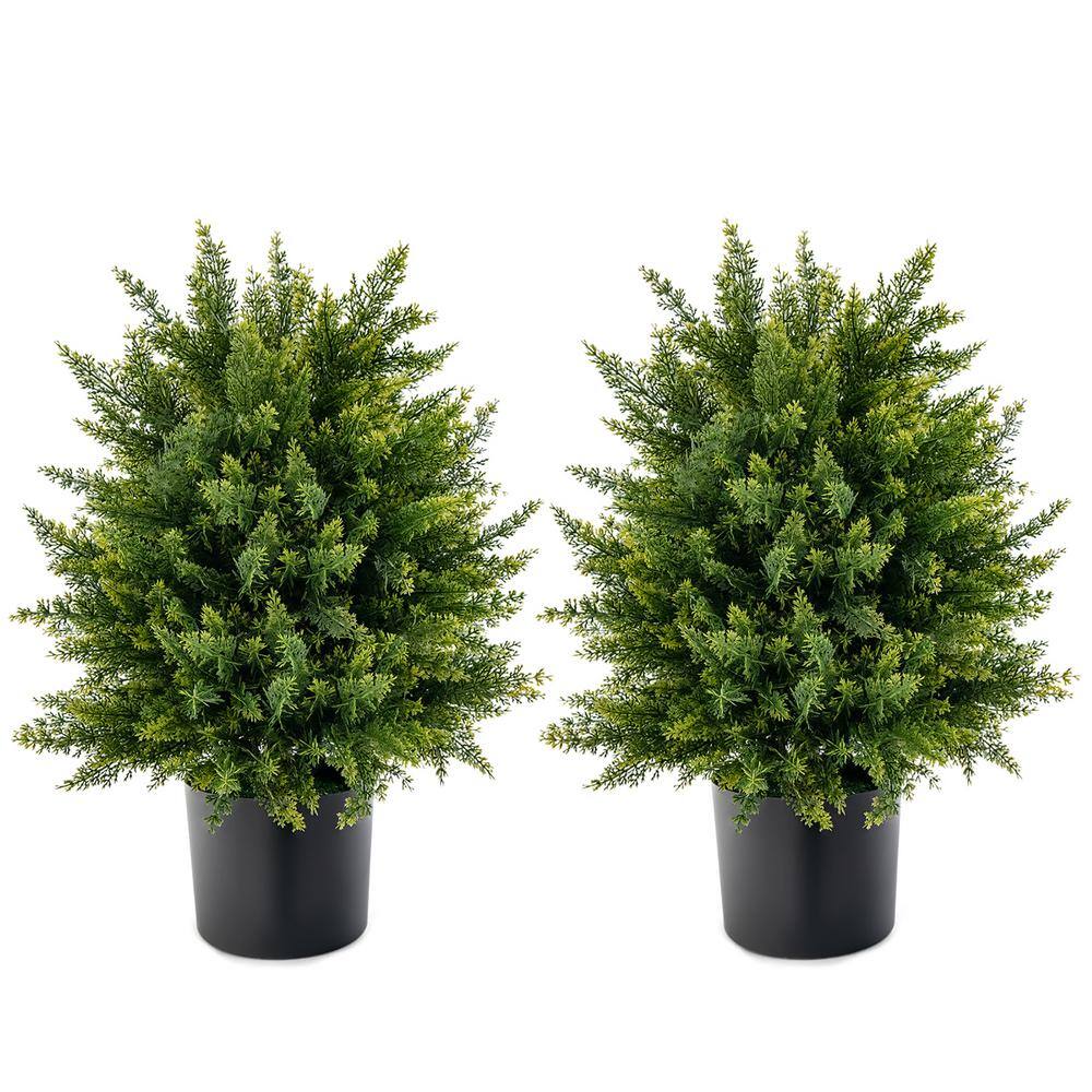 Costway 22 in. Artificial Cedar Topiary Ball Tree 2Pack Faux Shrub