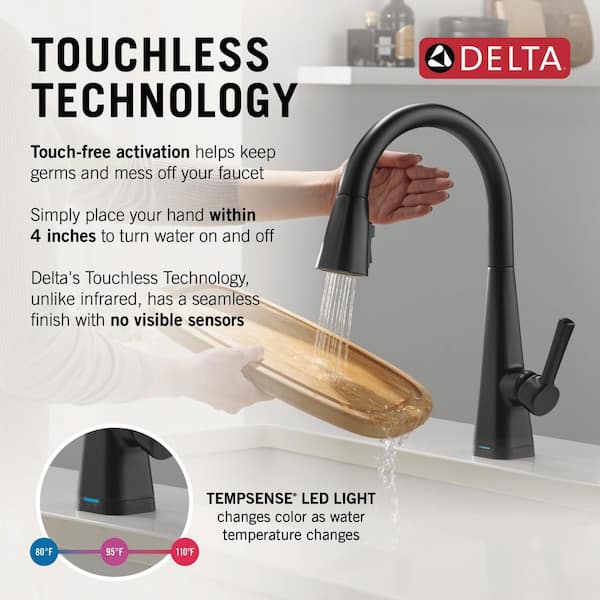 Lenta Touch/Touchless Matte Black 16.75 in. H Pull Down Sprayer Kitchen Faucet with 360 Degree Spout Swivel