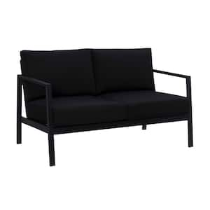 Harper Hill Black Aluminum Frame Outdoor Loveseat with Black Sunbrella Cushions