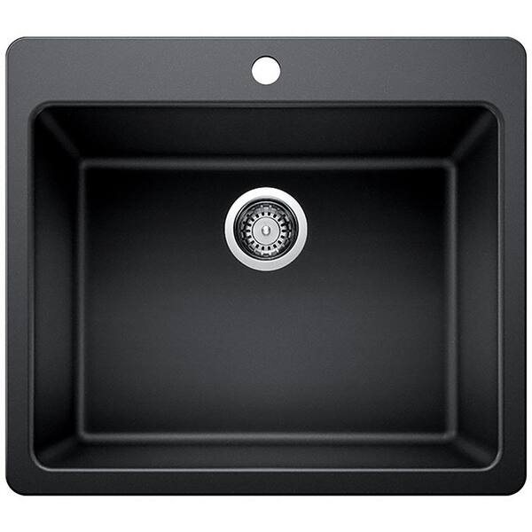 Glacier Bay Drop-in/Undermount Granite Composite 25 in. Single Bowl Kitchen Sink in Black