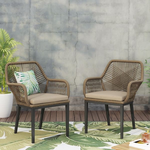る〜か　ブラウン Black Metal Rattan Outdoor Lounge Chairs, Patio Weave Club Chairs