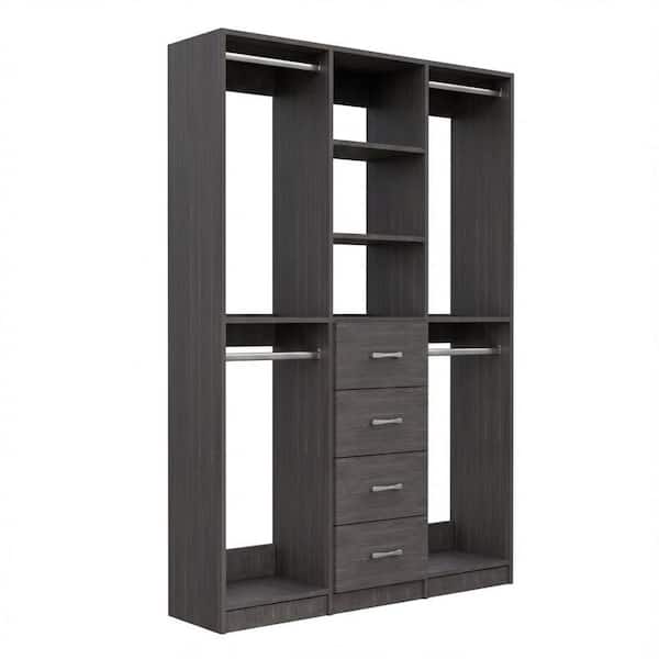 Alto Collection 54 in. W Grey Wall Mounted 2 Double Hang-Shelf and 4-Drawer Closet Kit Wood Closet System