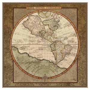 "Damask World Map I" by Elizabeth Medley 1-Piece Floater Frame Giclee Travel Canvas Art Print 30 in. x 30 in.