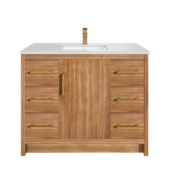 Curio 42 in. Single Sink Walnut Bath Vanity with White Carrara Quartz Top (Assembled)
